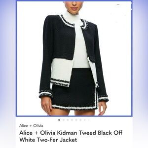 Alice + Olivia Black & White Tweed Cropped Jacket M
